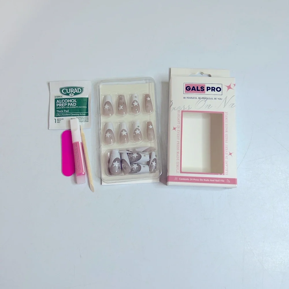 Dazzling Starry French Tip Medium Coffin Press-On Nails